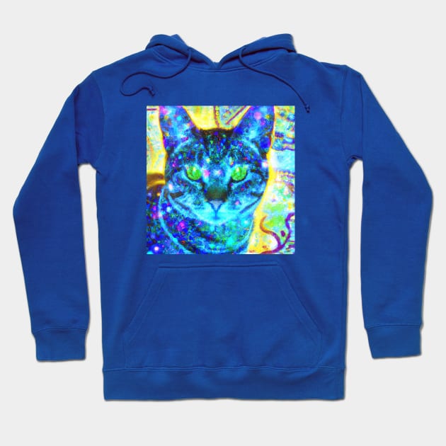 Blue Kitty Cat Batik Design Hoodie by Star Scrunch